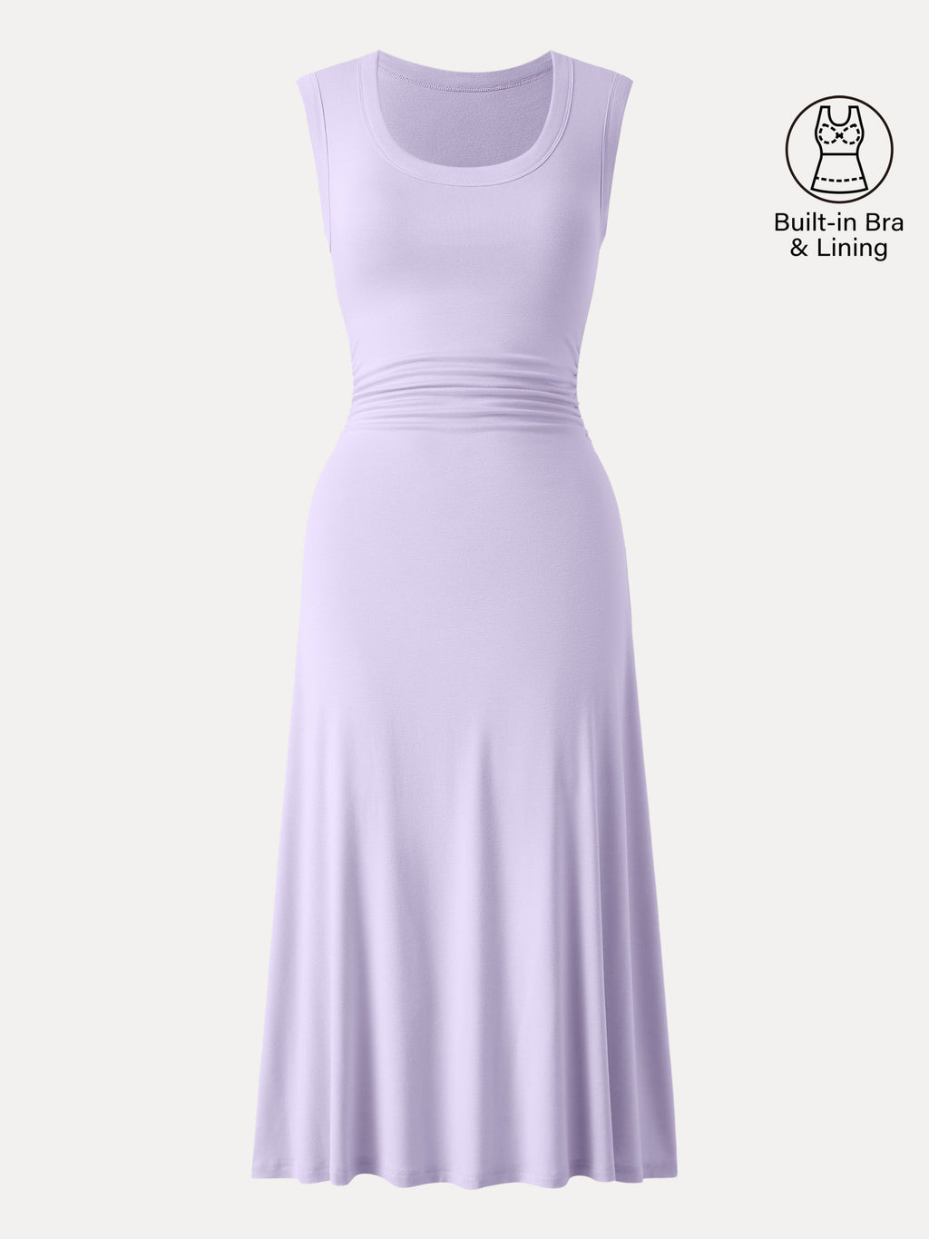 Scoop Neck Side Ruched New Airy Bra Midi Dress