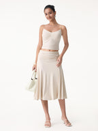 2Pcs Set Front Tucked Spaghetti Brami & A-line Midi Skirt