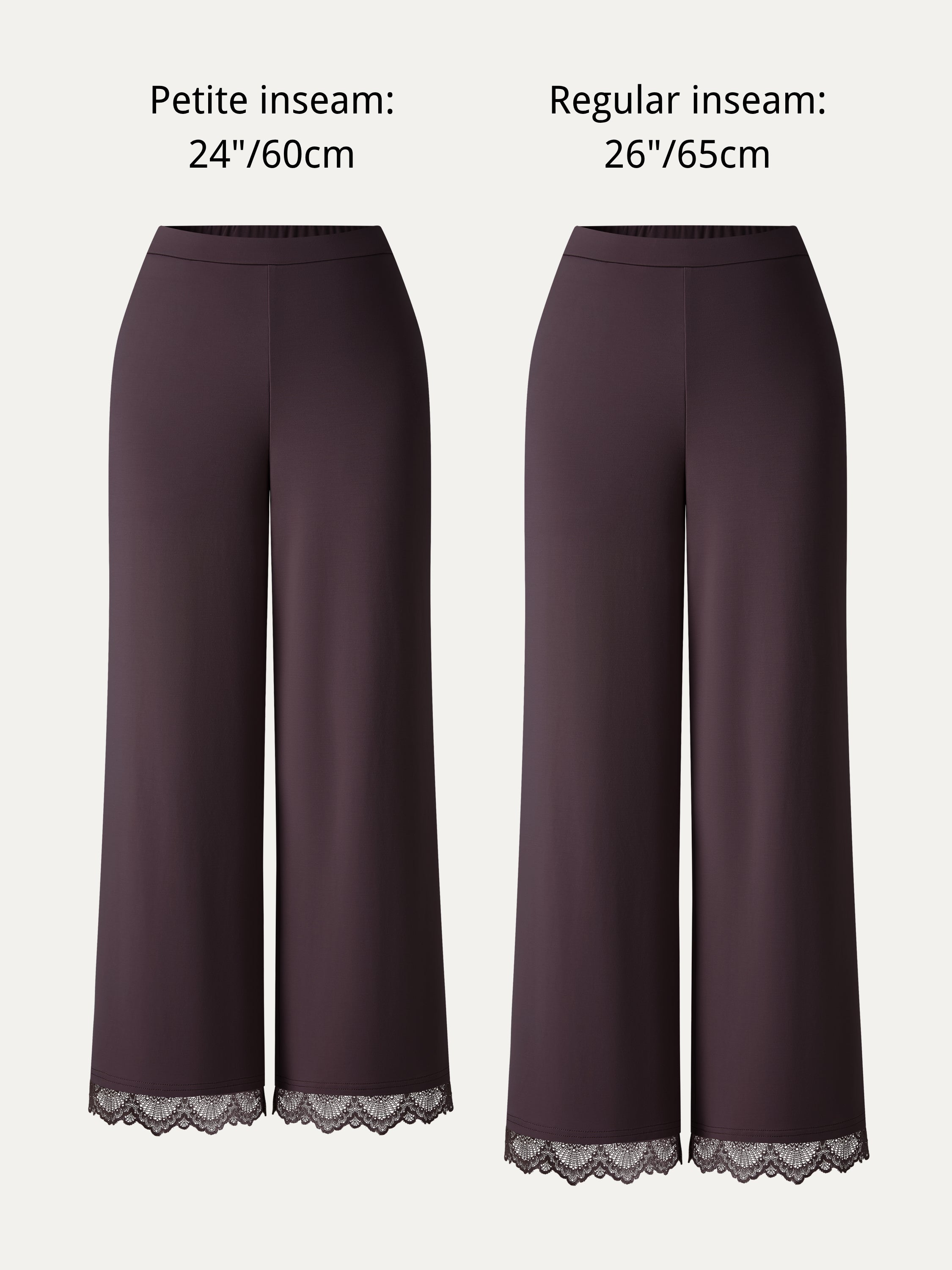 Lace Trim Draped Mid Rise Wide Leg Pants with Pockets