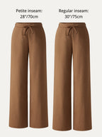 Wrinkle-Resistant Linen Drawstring Wide Leg Pant with Pockets