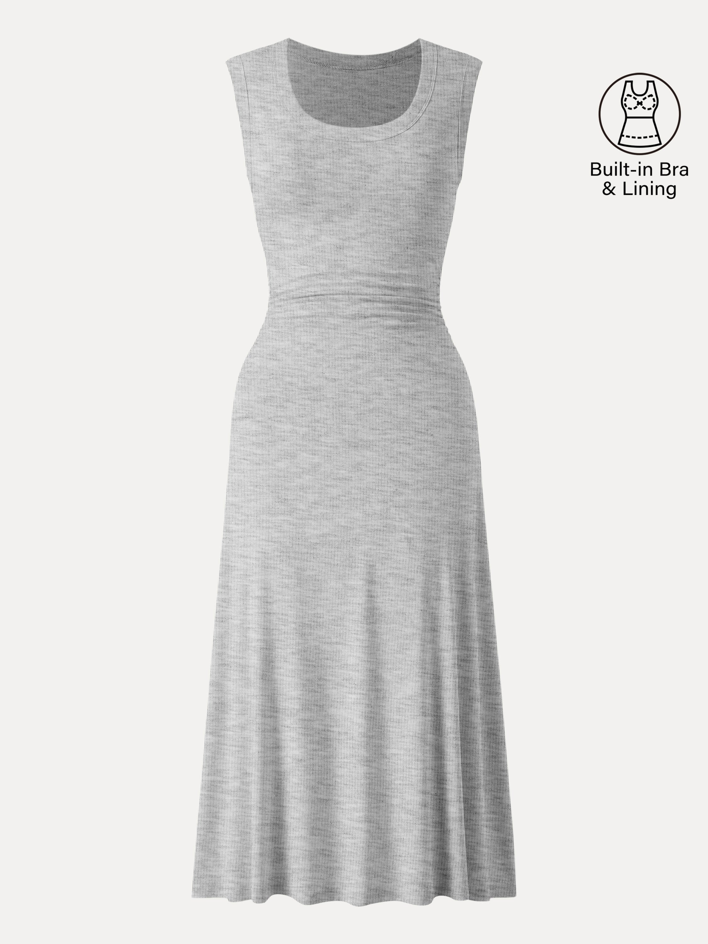 Scoop Neck Side Ruched New Airy Bra Midi Dress