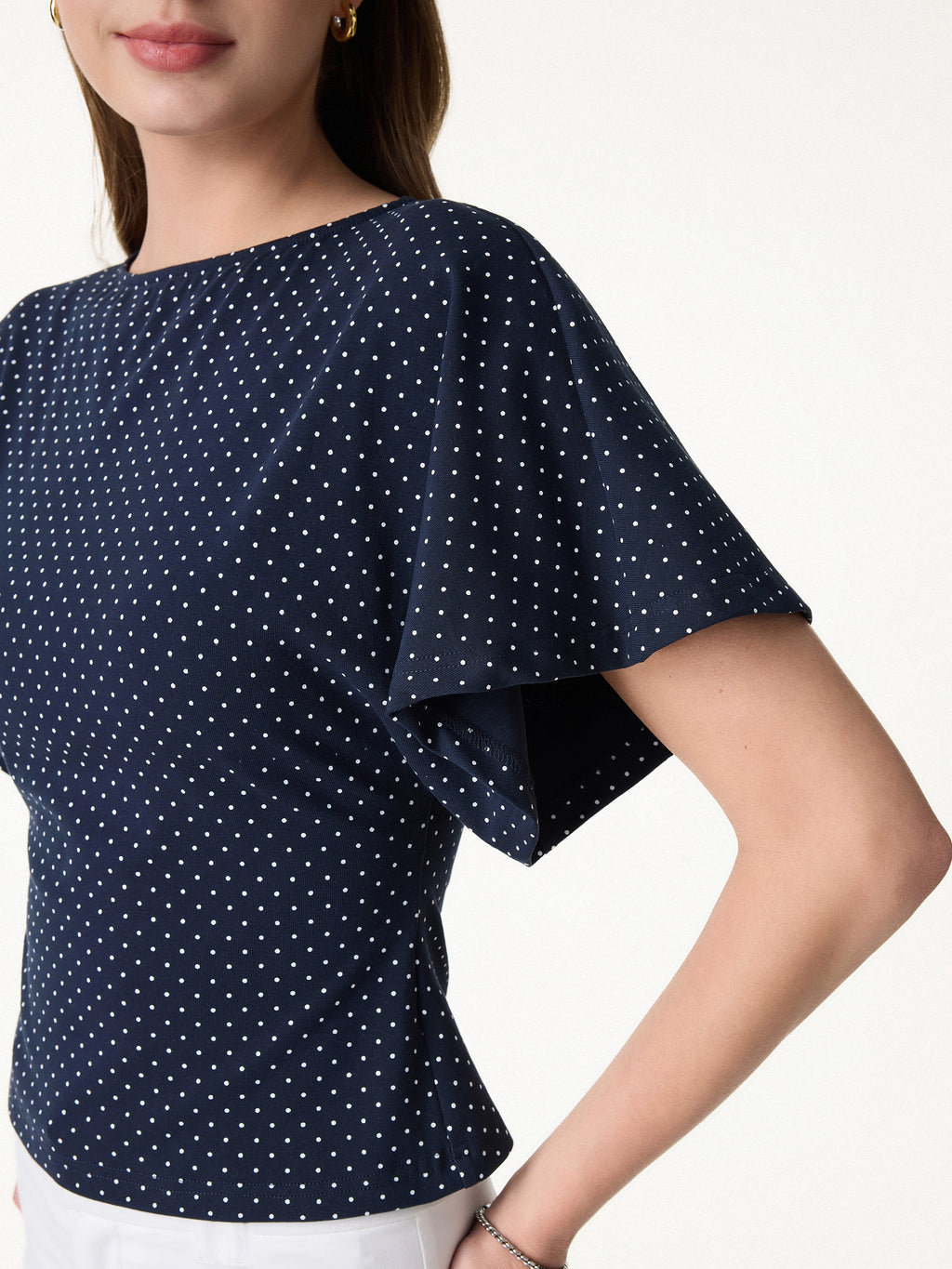2Pcs Set Boatneck Flutter Sleeves Polka Dot Top & A-Line Flare Skirt Limited Edition