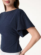 2Pcs Set Boatneck Flutter Sleeves Polka Dot Top & A-Line Flare Skirt Limited Edition