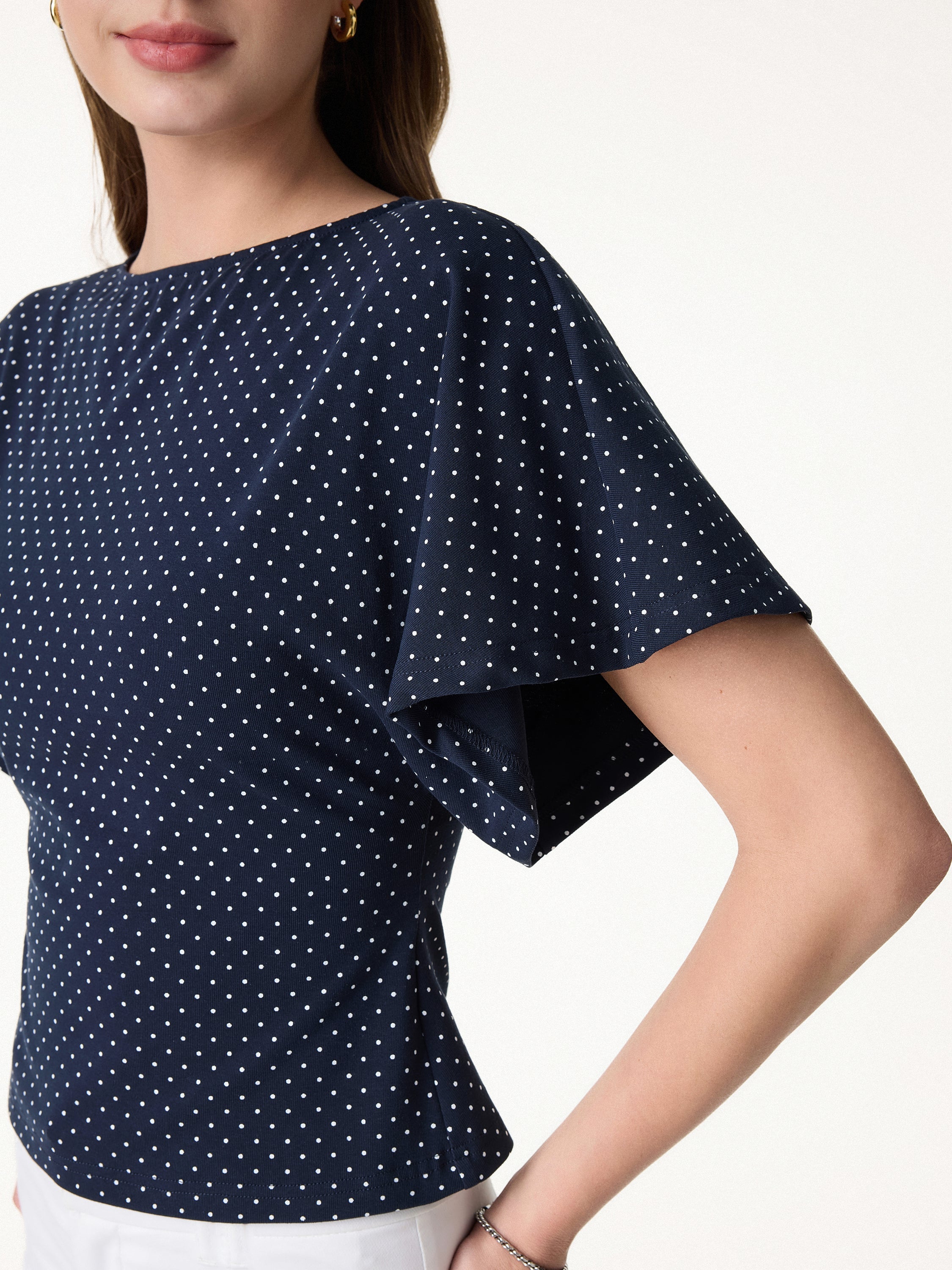 2Pcs Set Boatneck Flutter Sleeves Polka Dot Top & A-Line Flare Skirt Limited Edition
