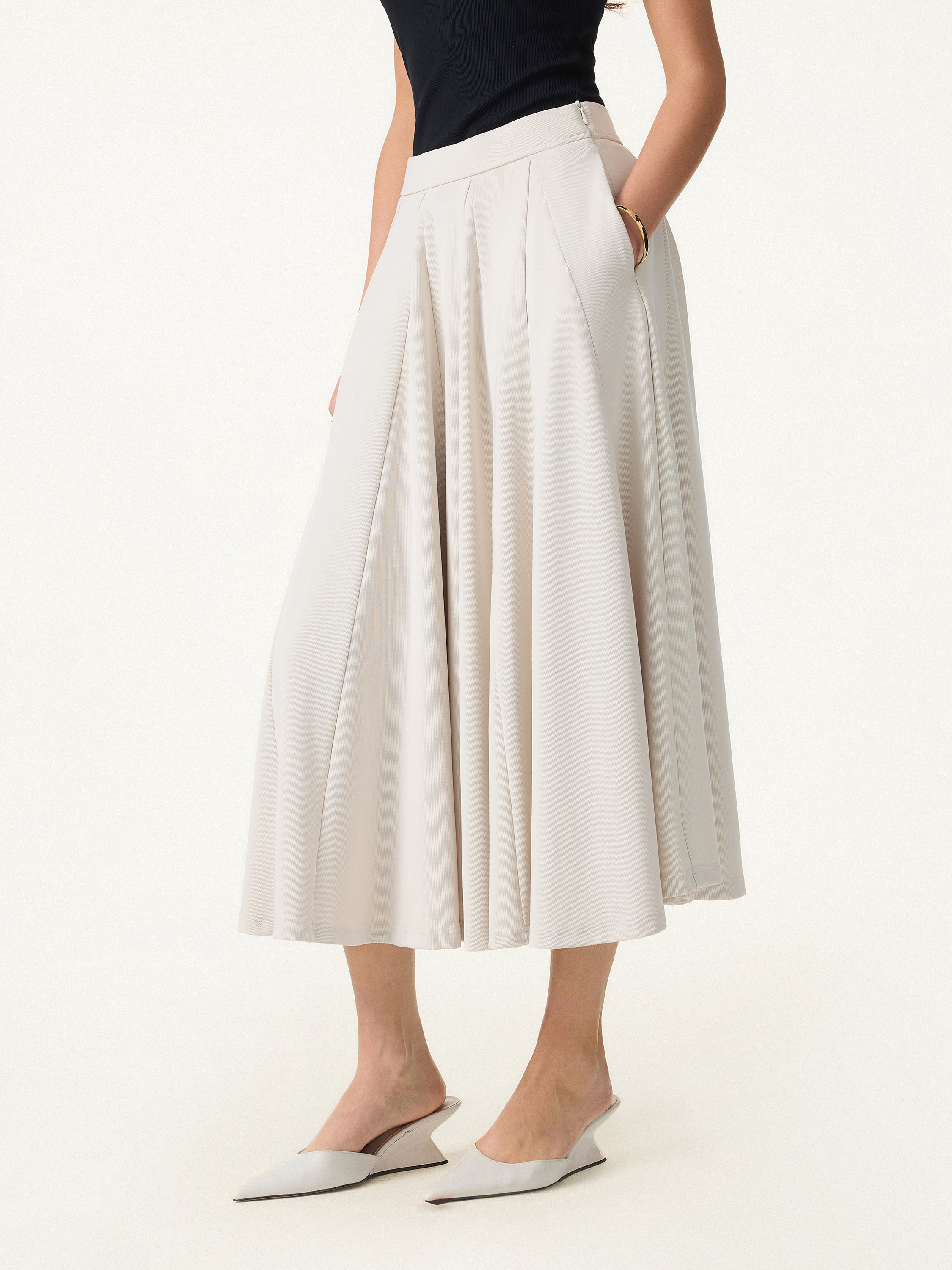 Lyocell Blend Volume Skirt with Pockets