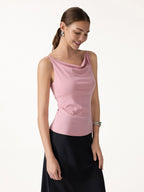 Stretch Linen Cowl Neck Bra Tank
