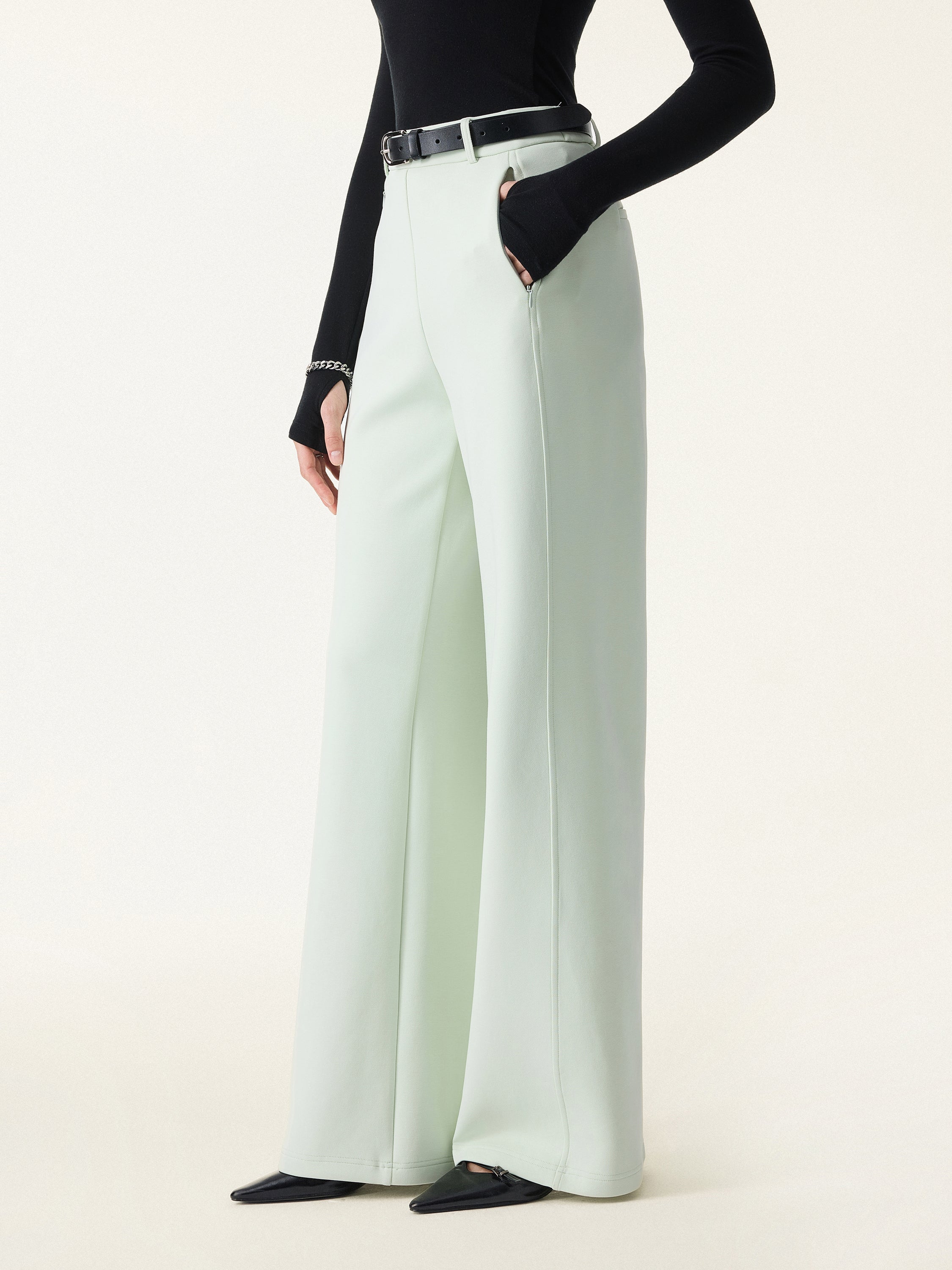 Stretch Cotton Blend Slimming High Rise Wide Leg Pant