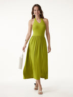 SkinKiss Halter Ruched Midi Bra Dress with Pockets
