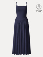 Not-See-Thru Spaghetti Gathered Maxi Bra Dress