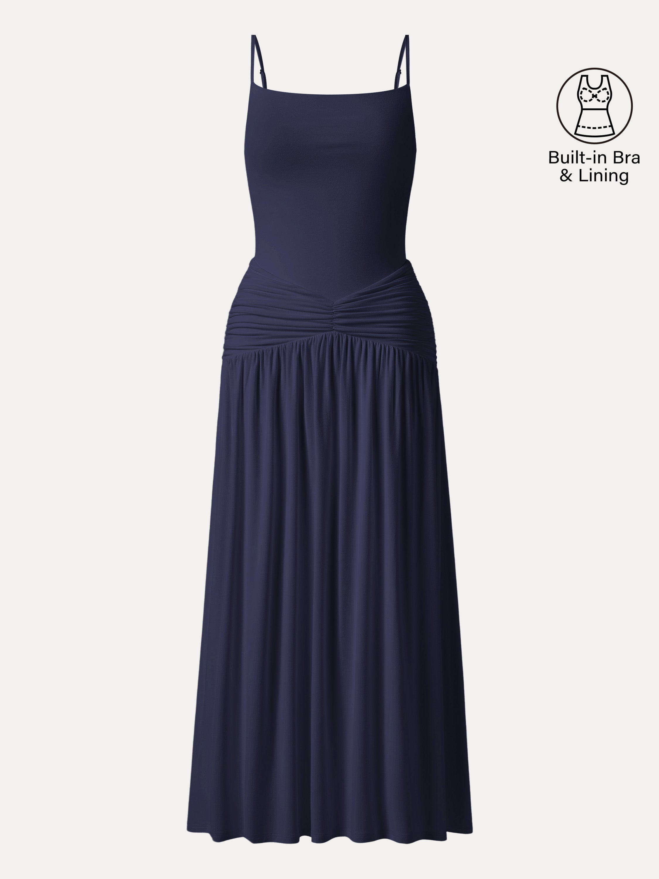 Not-See-Thru Spaghetti Gathered Maxi Bra Dress