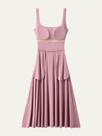 Square Neck Flowy New Airy Bra Midi Dress