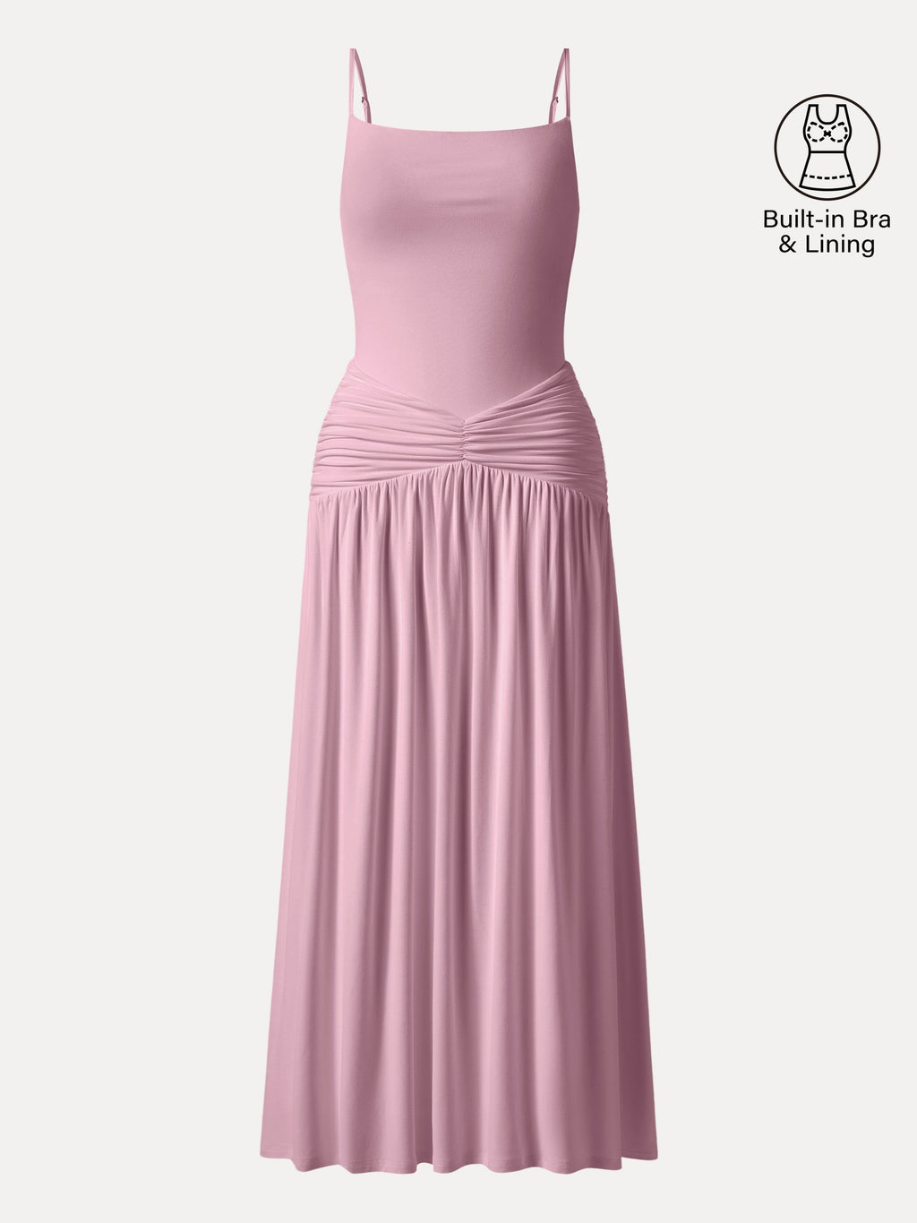 Not-See-Thru Spaghetti Gathered Maxi Bra Dress