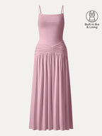Not-See-Thru Spaghetti Gathered Maxi Bra Dress