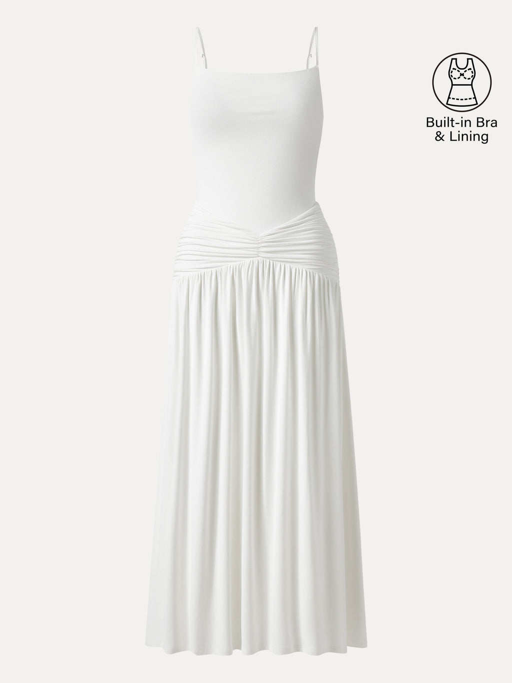 Not-See-Thru Spaghetti Gathered Maxi Bra Dress