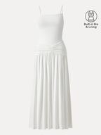 Not-See-Thru Spaghetti Gathered Maxi Bra Dress