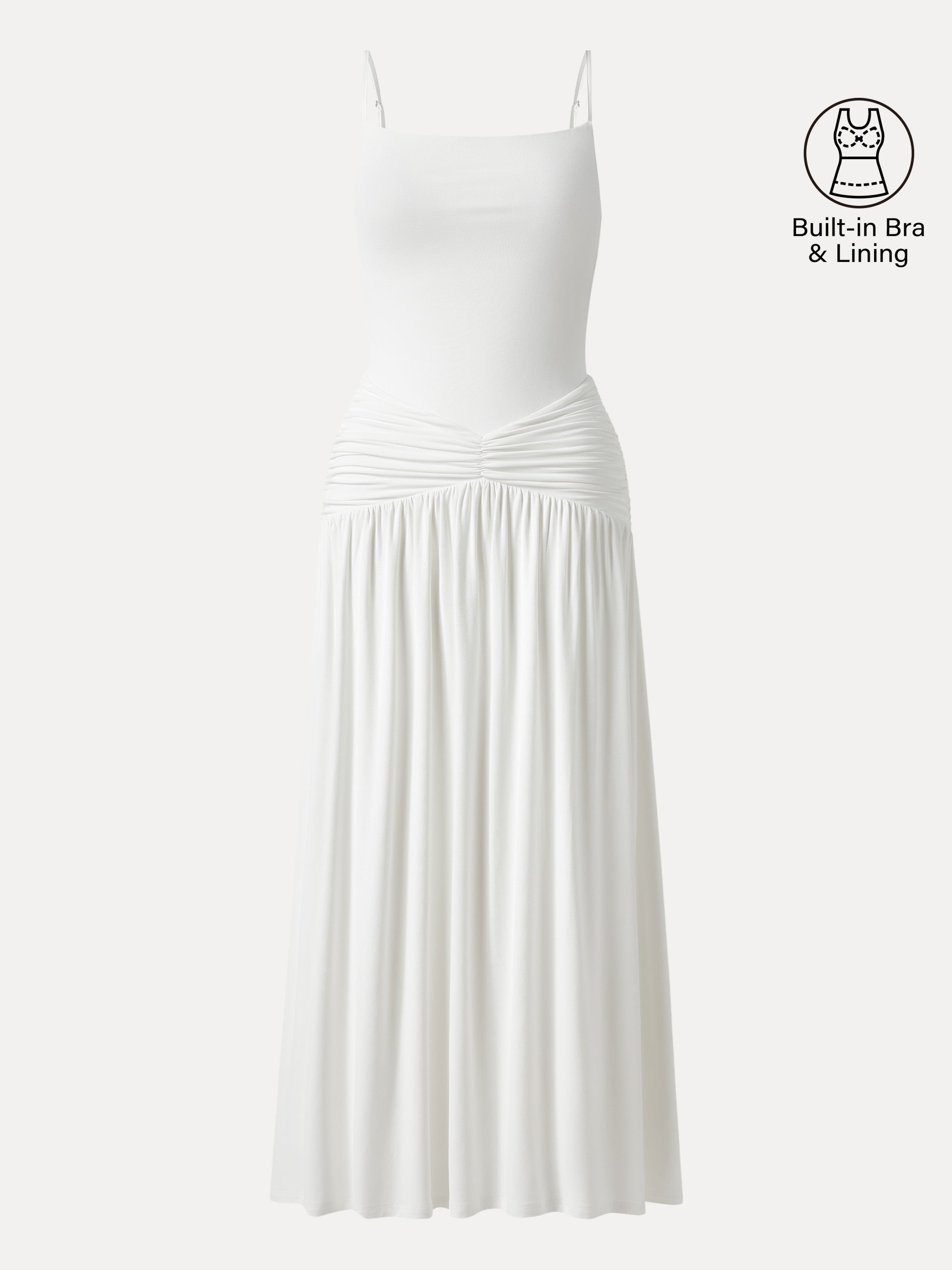 Not-See-Thru Spaghetti Gathered Maxi Bra Dress
