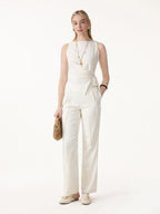 Lyocell-Linen Blend Boatneck Waist-Defined Top