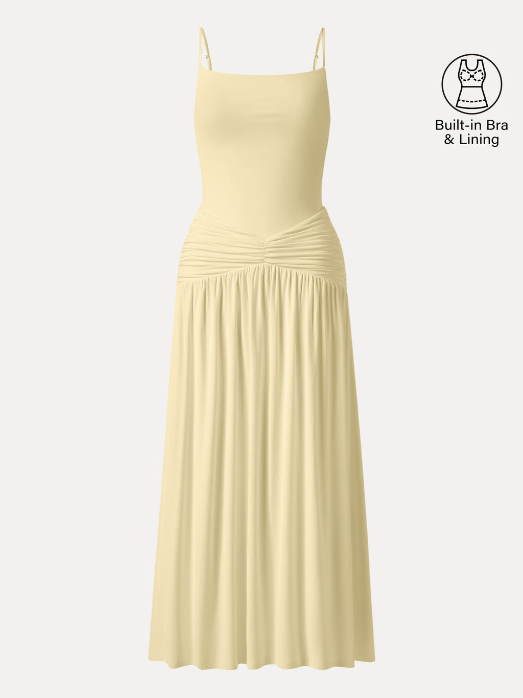 Not-See-Thru Spaghetti Gathered Maxi Bra Dress