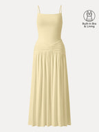 Not-See-Thru Spaghetti Gathered Maxi Bra Dress
