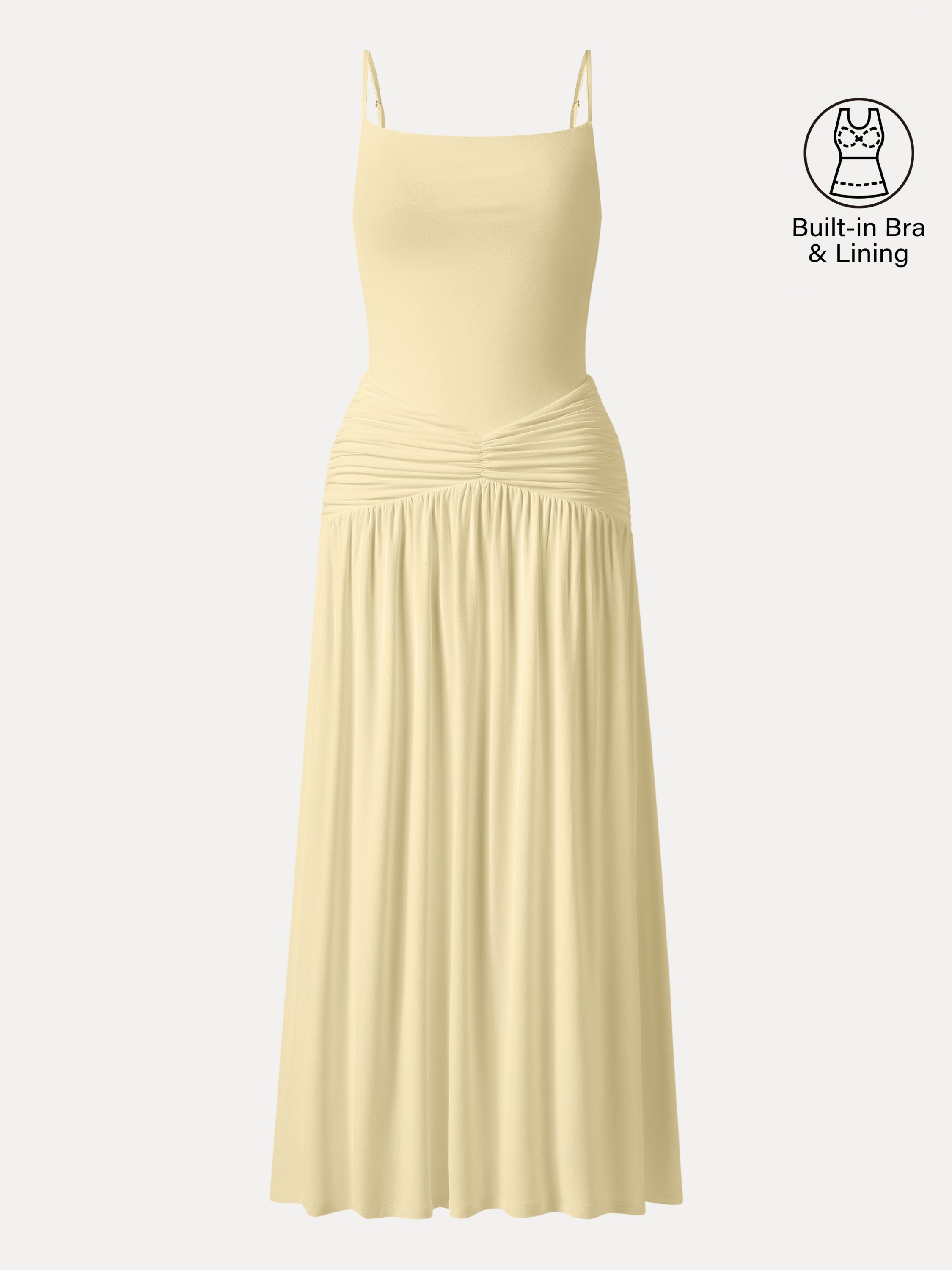 Not-See-Thru Spaghetti Gathered Maxi Bra Dress