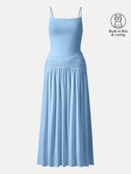 Not-See-Thru Spaghetti Gathered Maxi Bra Dress