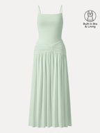 Not-See-Thru Spaghetti Gathered Maxi Bra Dress