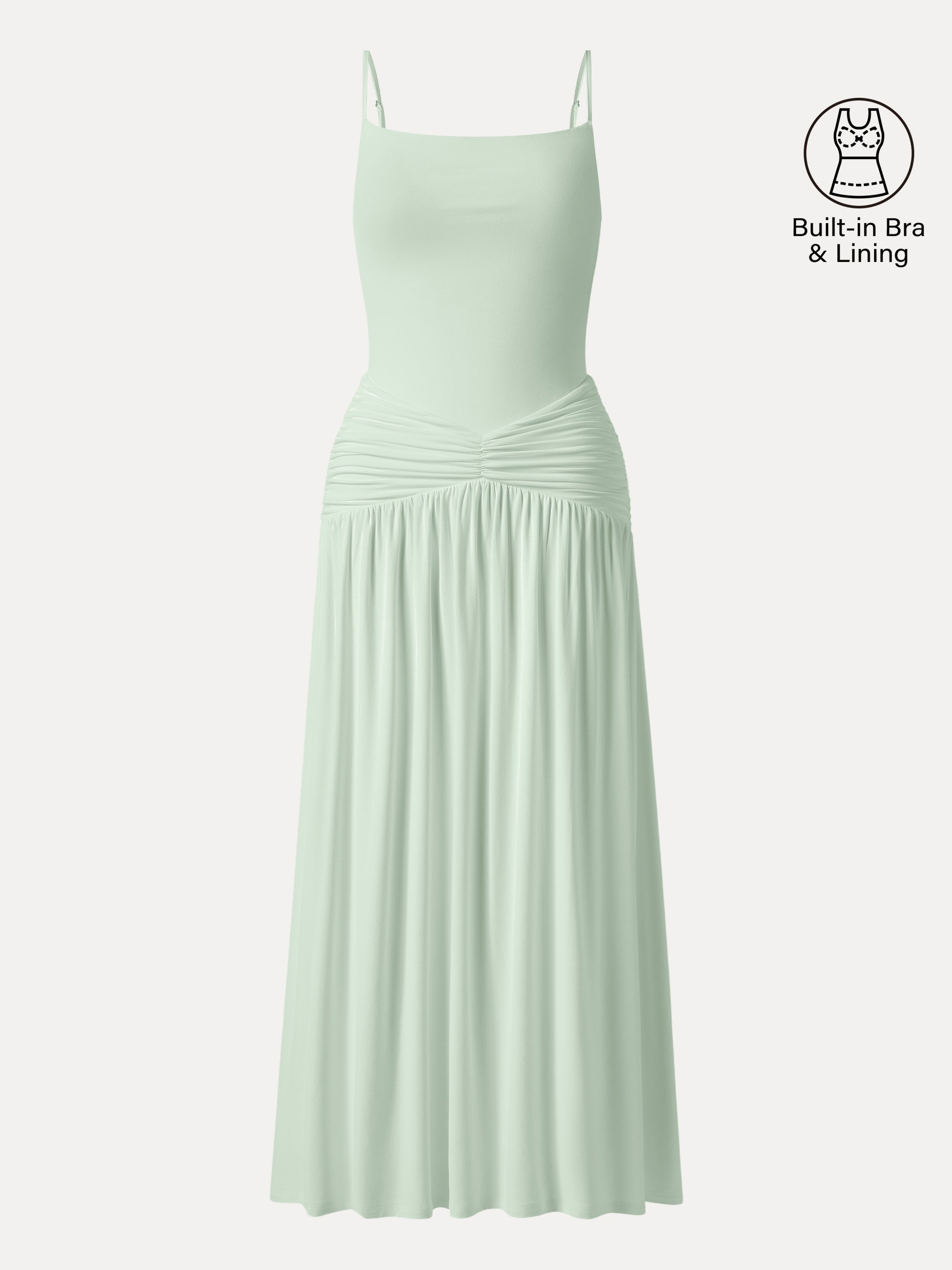 Not-See-Thru Spaghetti Gathered Maxi Bra Dress