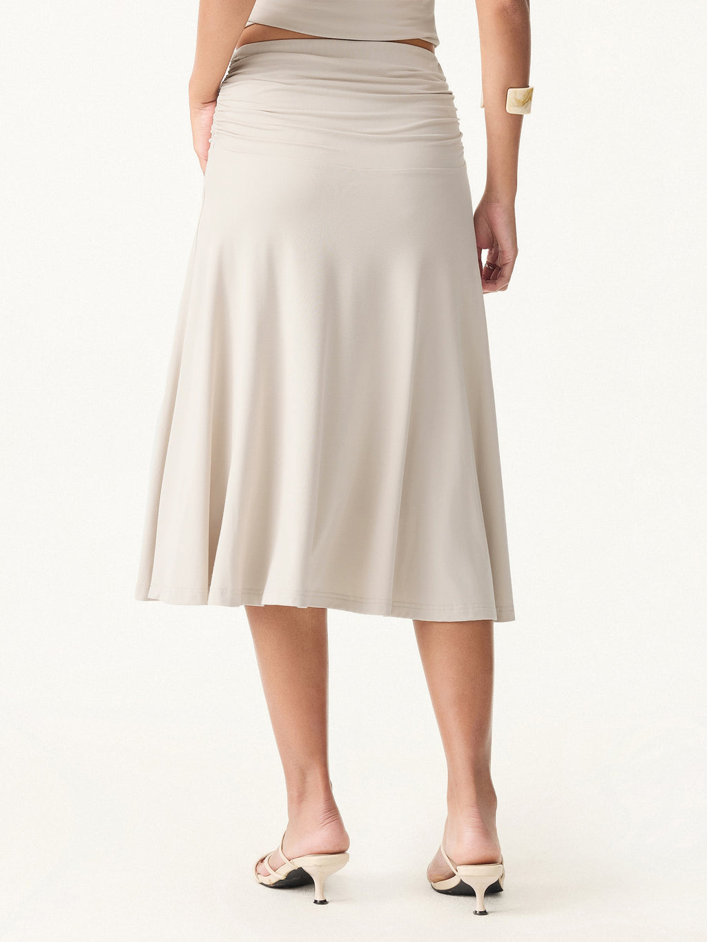 2Pcs Set Open Back Bra Tank & Side Ruched A-line Midi Skirt