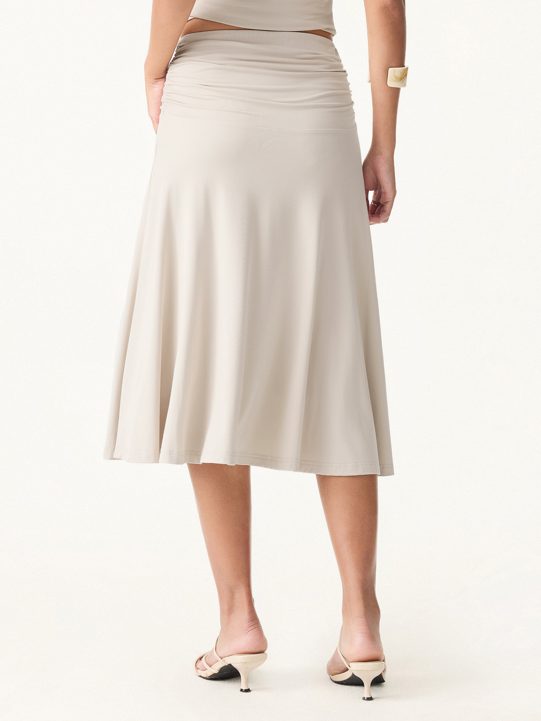 2Pcs Set Open Back Bra Tank & Side Ruched A-line Midi Skirt