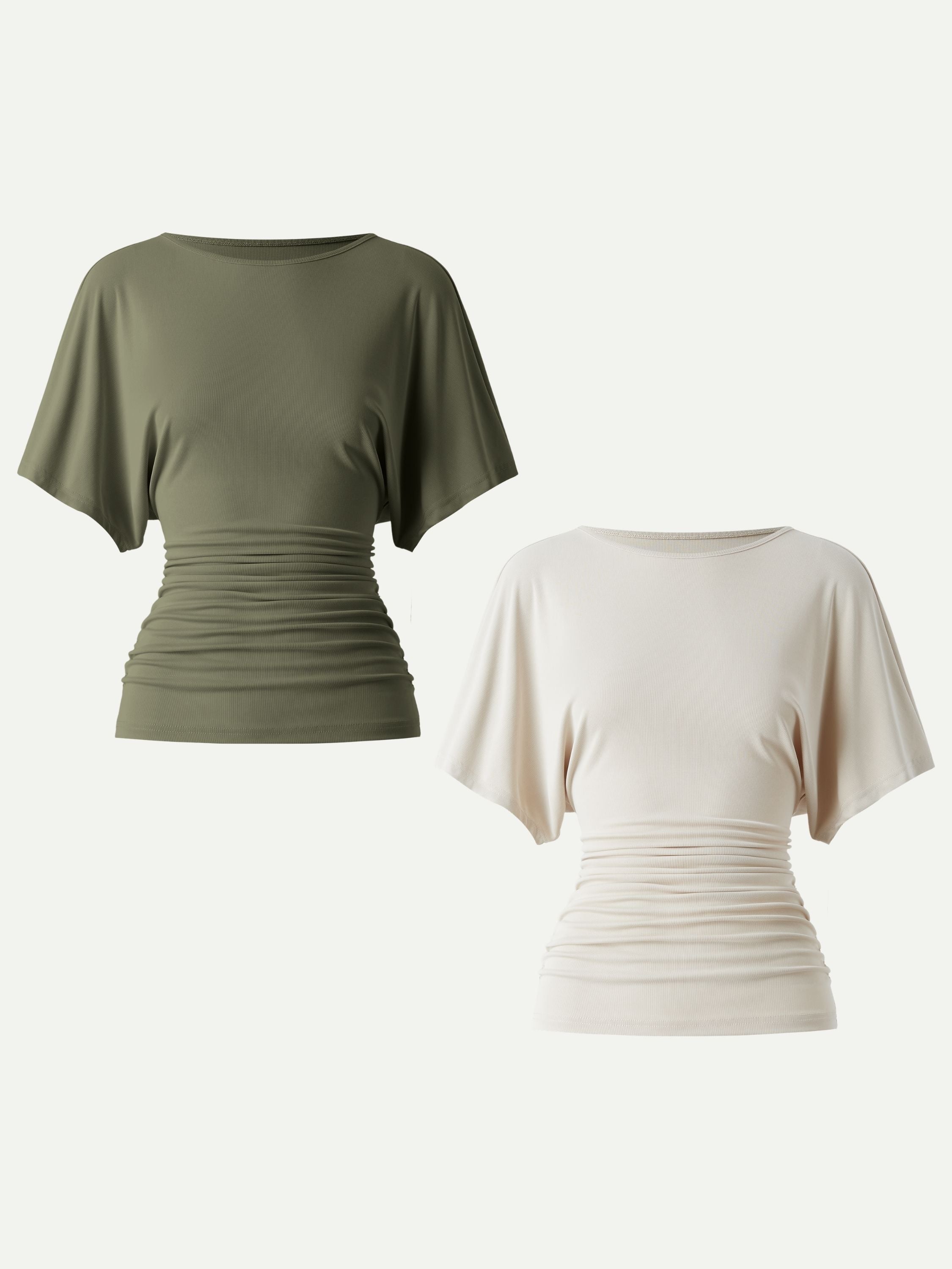 Effortless Boatneck Batwing Sleeve Side Ruched Top