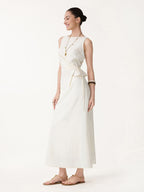 2Pcs Set Boatneck Waist-Defined Top & Maxi Flared Pull-On Skirt