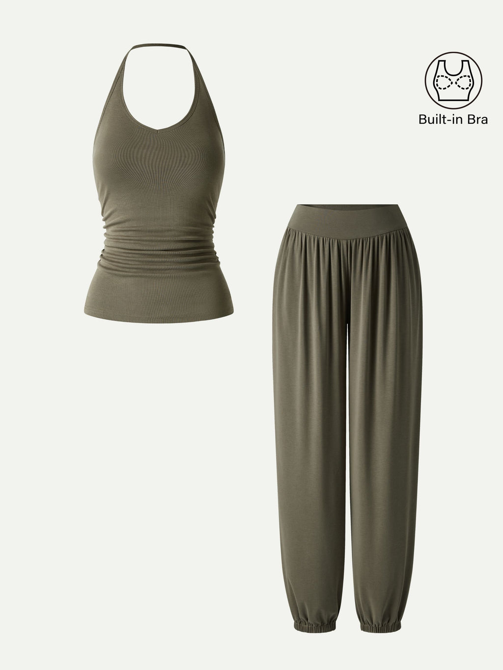 2Pcs Set Open Back Bra Top & Balloon Pants with Pockets