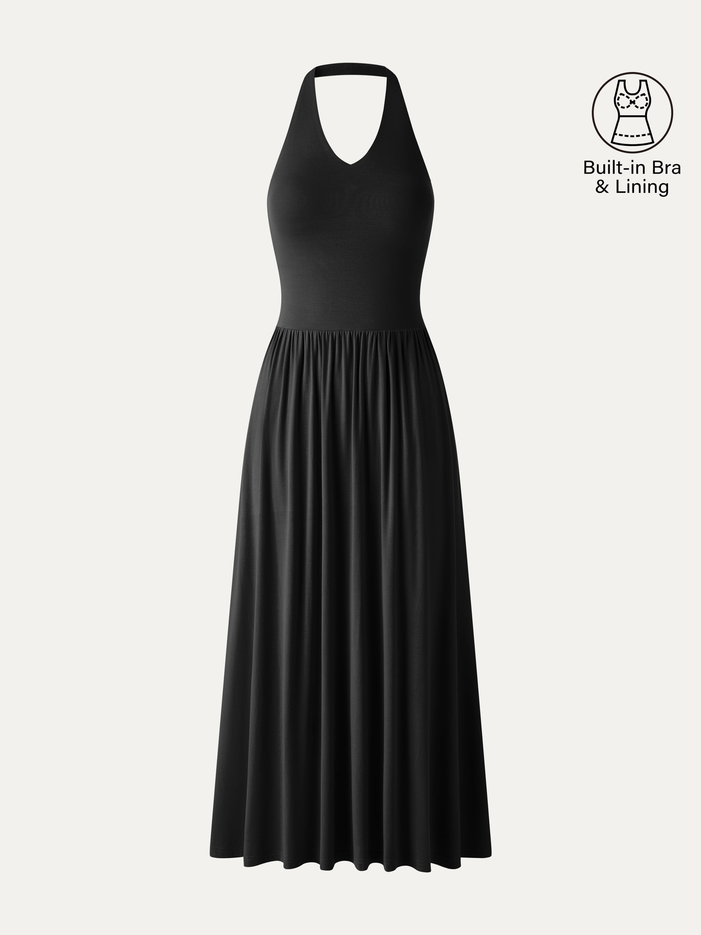 SkinKiss Halter Ruched Midi Bra Dress with Pockets