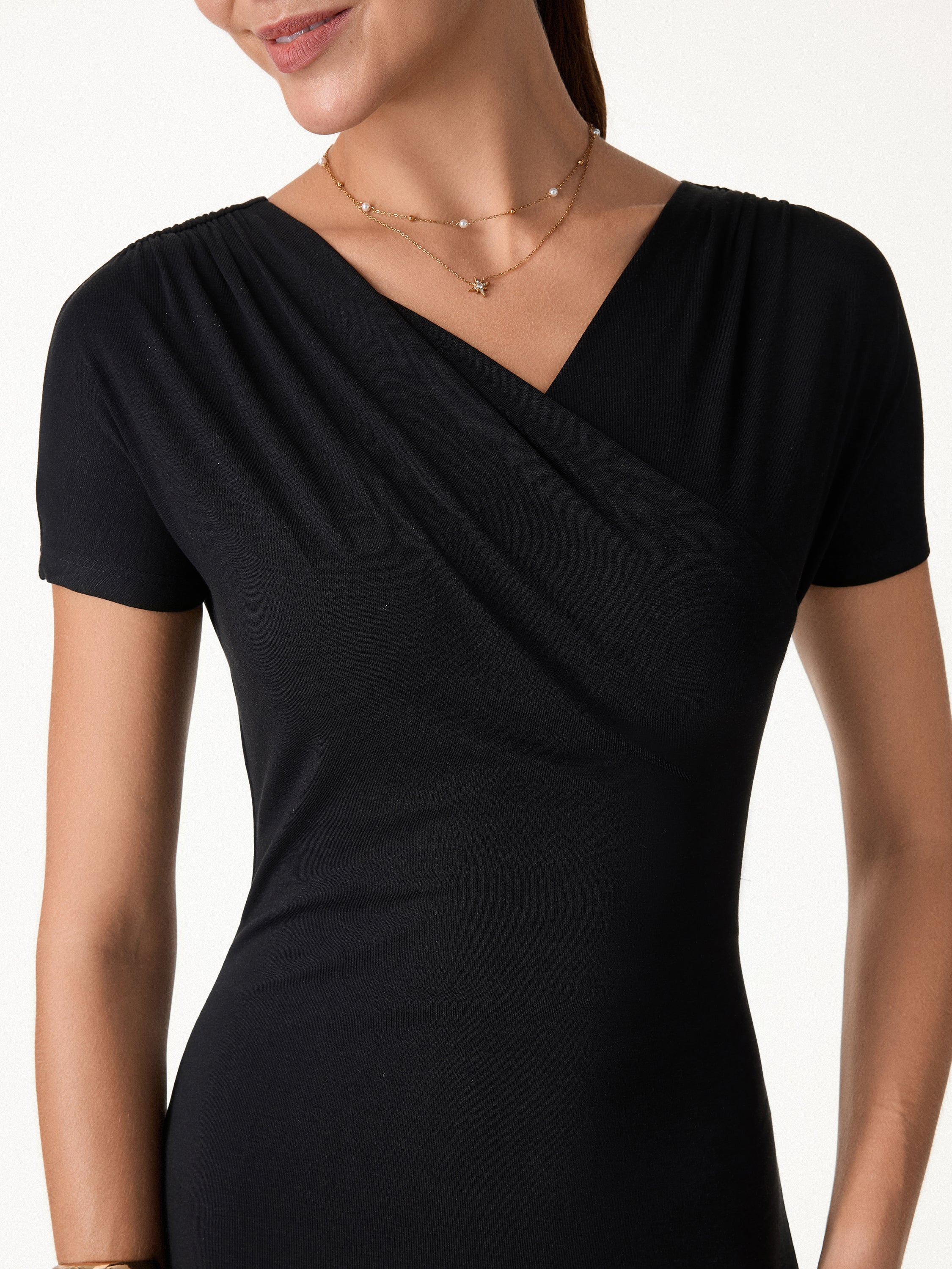 Surplice Short Sleeve Midi Dress