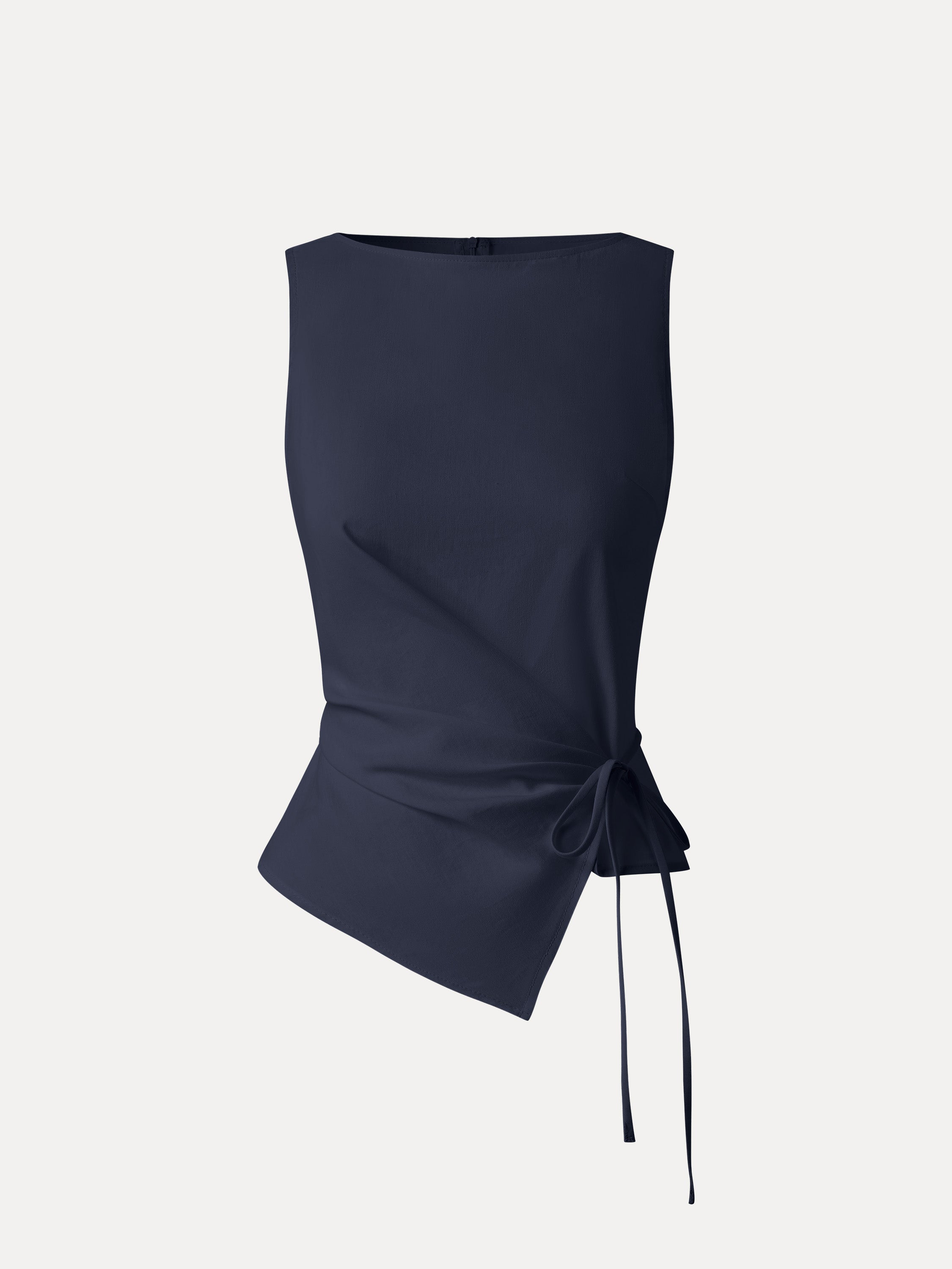 Lyocell-Linen Blend Boatneck Waist-Defined Top