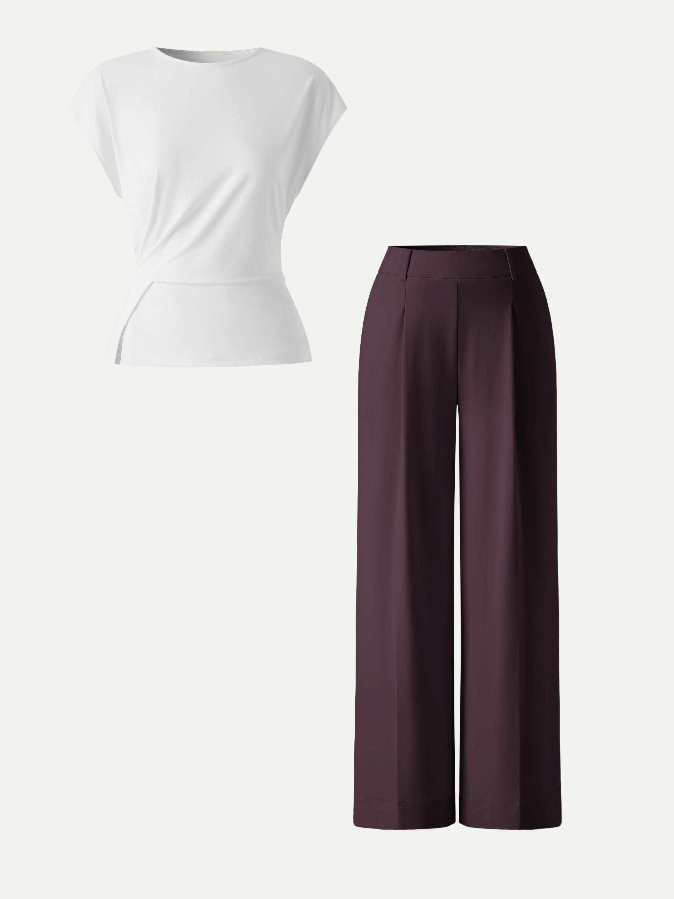 2Pcs Set Round Neck Tucked Top & Wide Leg The Success Pants