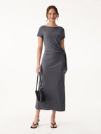 Cooling Wrinkle-Resistant Side Waist Tie Midi Dress with Slit