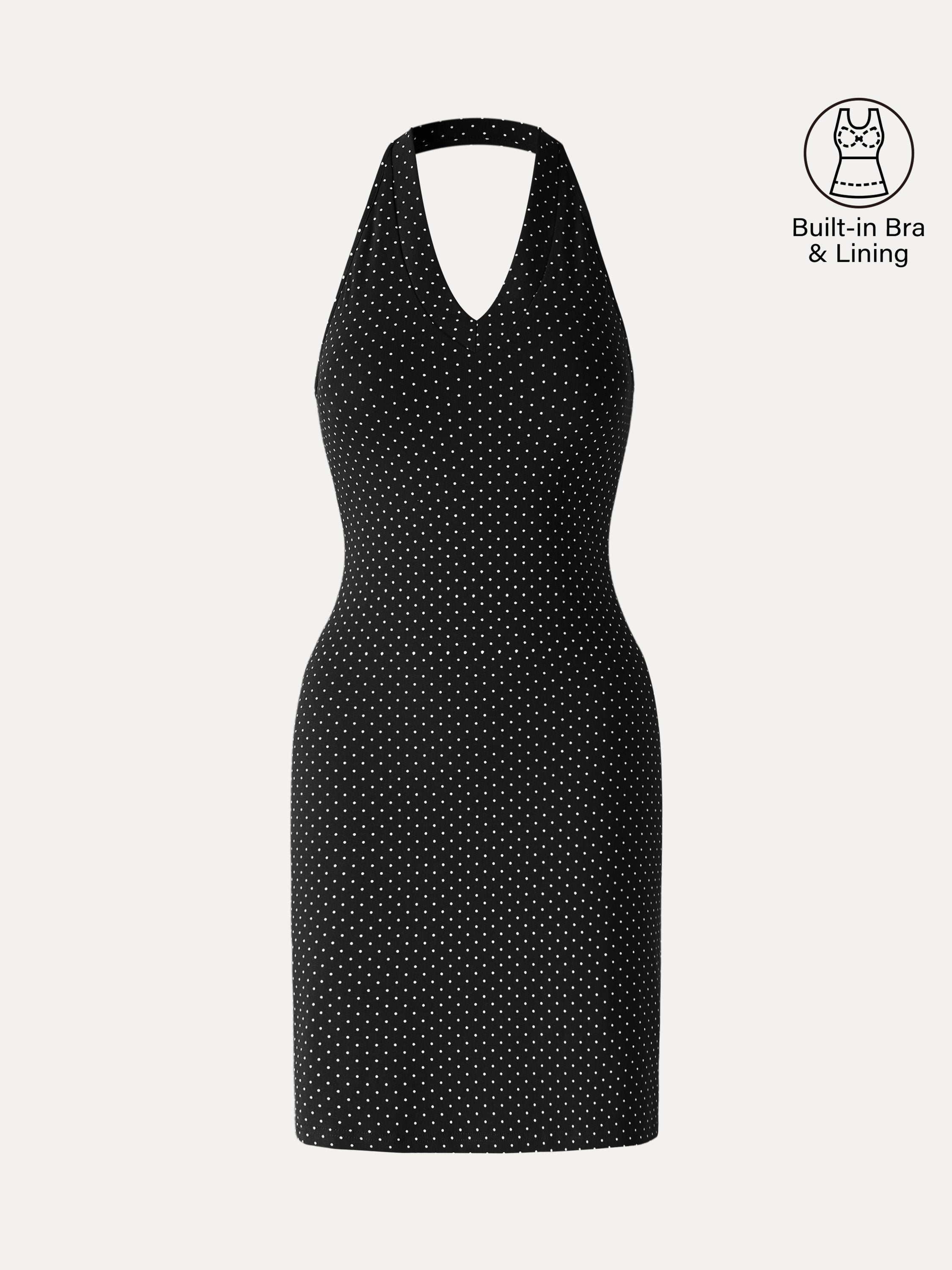 Soft Stretch Cotton Halter Neck Polka Dot Mini Bra Dress Limited Edition