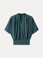 Stand Collar V-Neck Short Sleeve Top