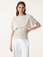 Effortless Boatneck Batwing Sleeve Side Ruched Top