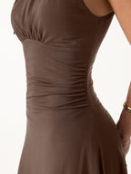 Milky Matte Mockneck Bow Tie Ruched Mini Bra Dress