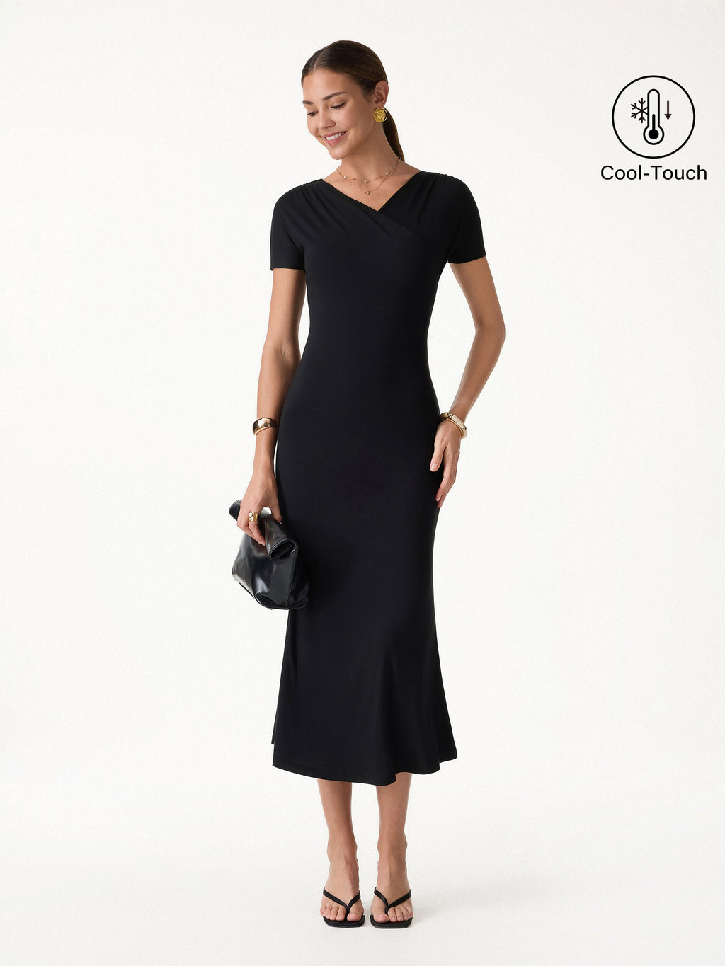 Surplice Short Sleeve Midi Dress