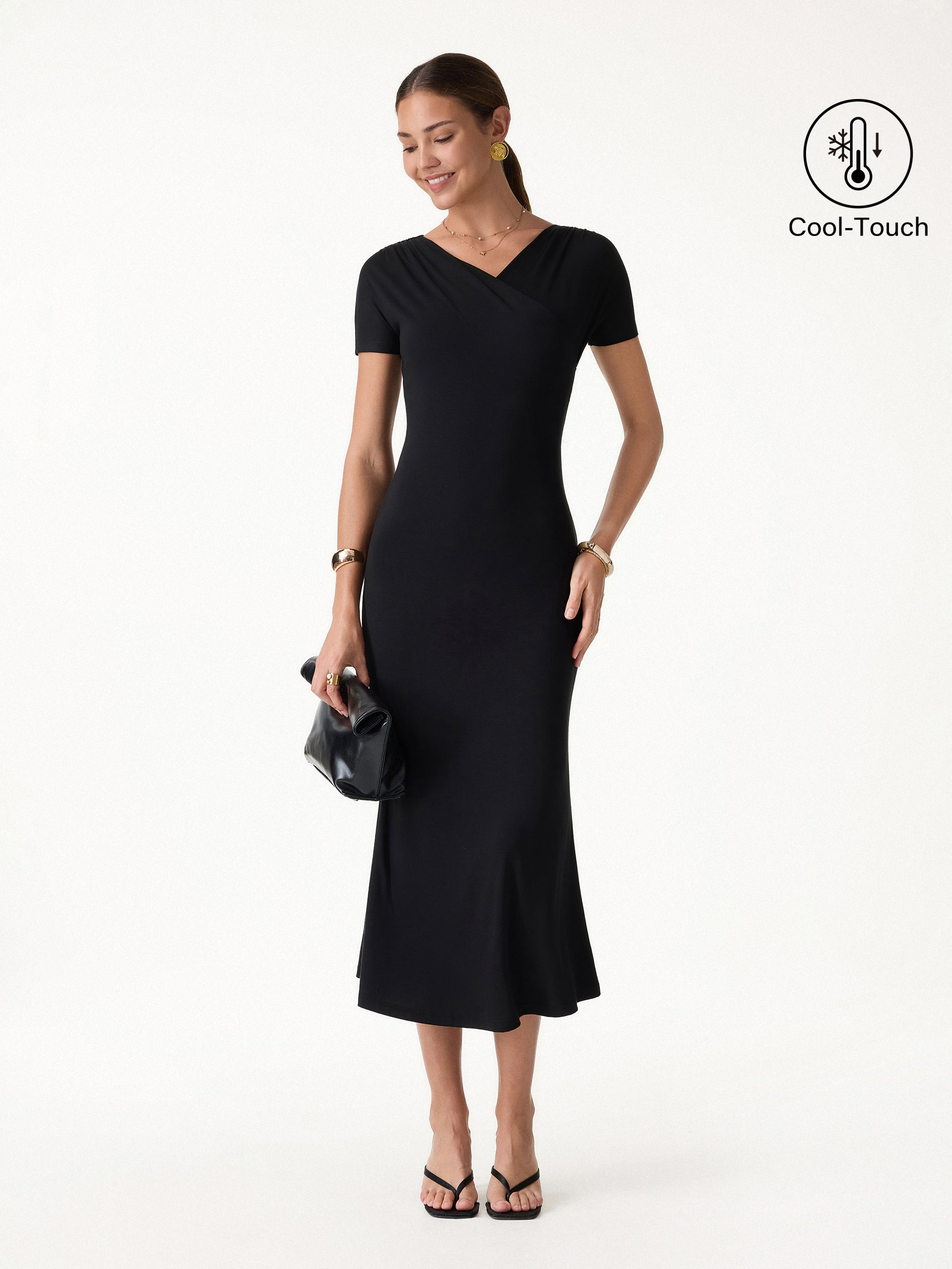 Surplice Short Sleeve Midi Dress