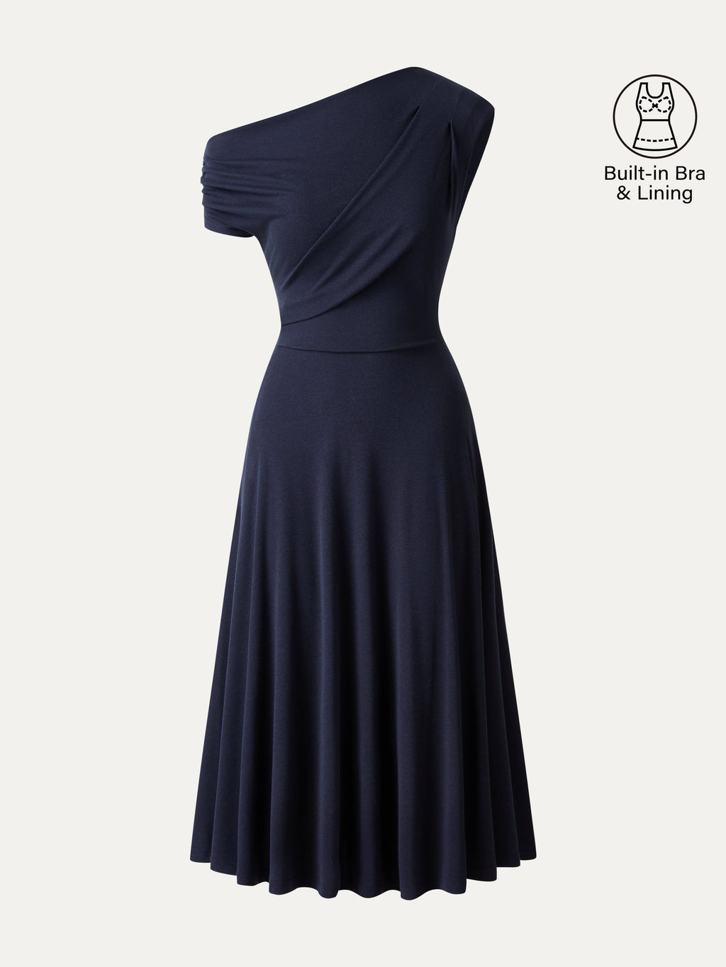 Asymmetrical Shoulder Tucked Midi Bra Dress with Pockets