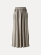 Soft Linen Knit Gathered A-Line Maxi Skirt with Pockets
