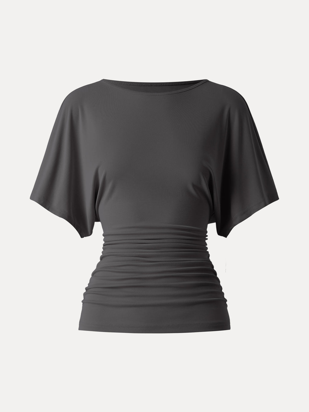 Effortless Boatneck Batwing Sleeve Side Ruched Top