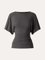 Effortless Boatneck Batwing Sleeve Side Ruched Top