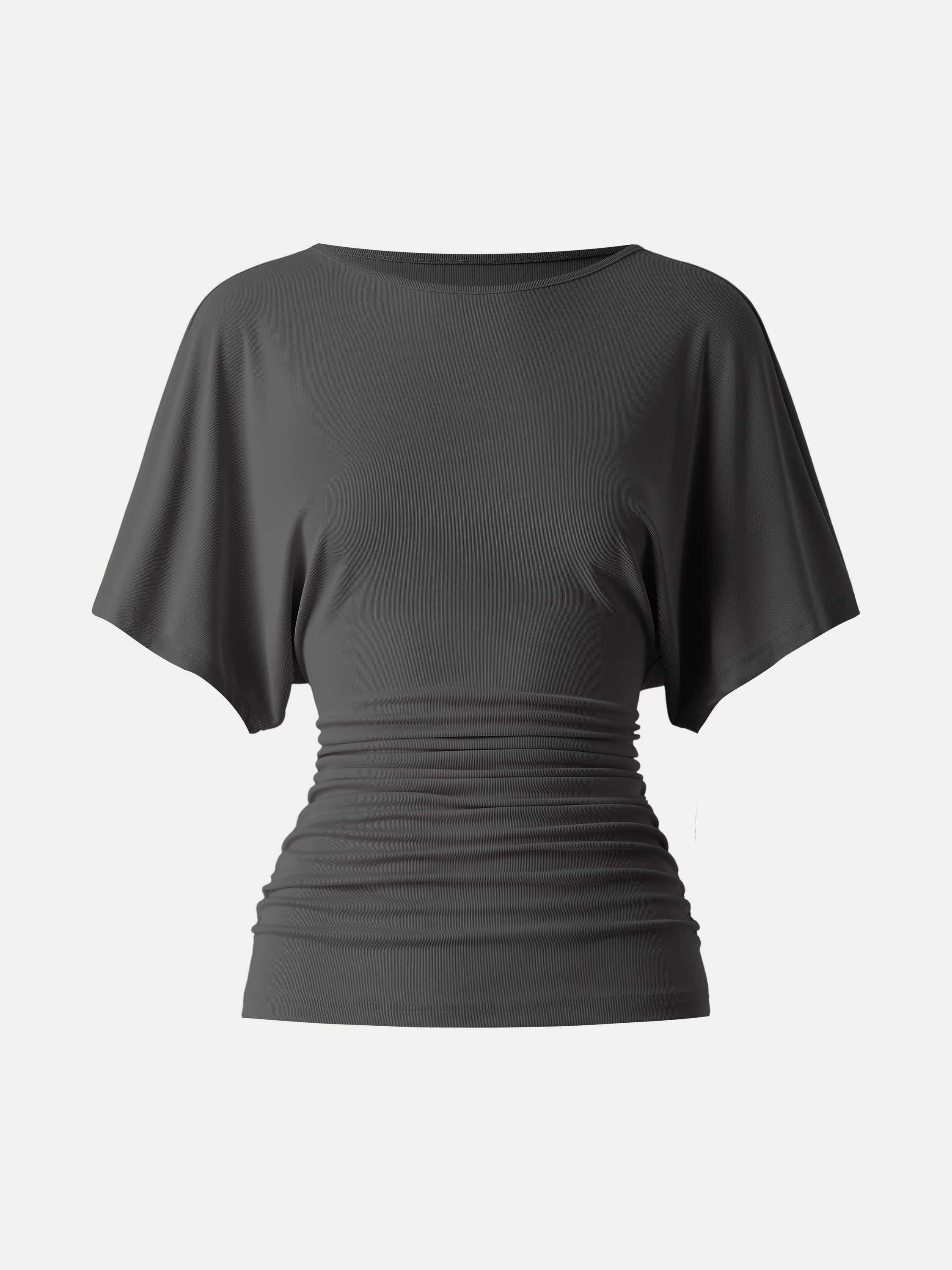 Effortless Boatneck Batwing Sleeve Side Ruched Top