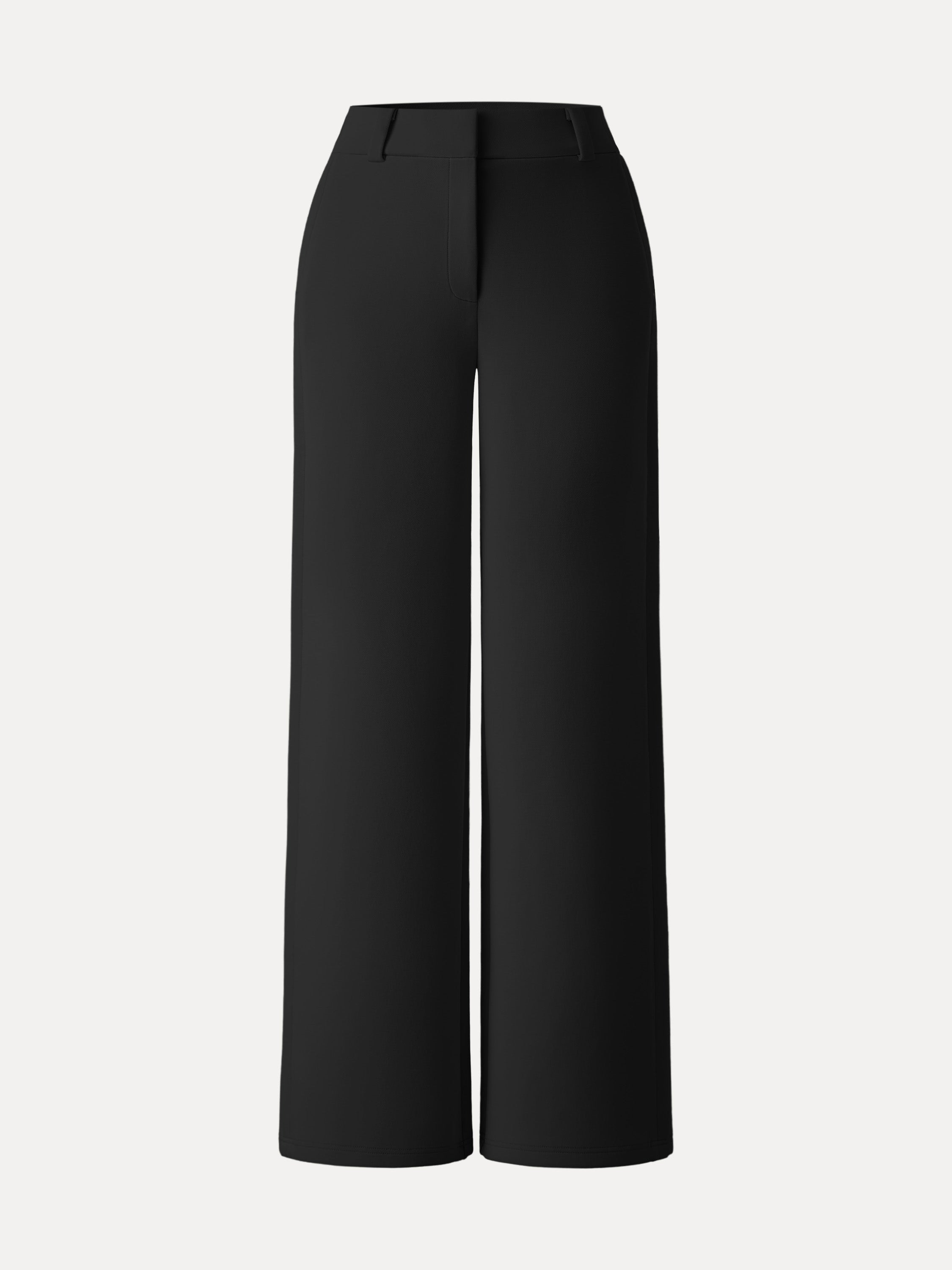 Stretchy Mid Rise Fly-Front Wide Leg Trouser