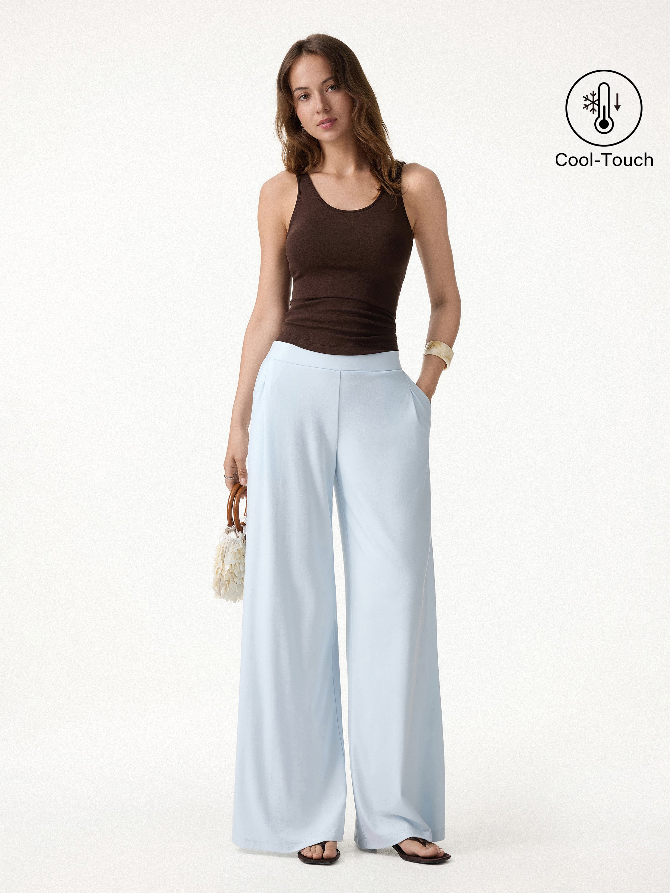 CoolTouch Ponte Mid Rise Wide Leg Pants with Pockets